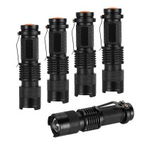 Mini Flashlight Set - 5x Mini Flashlight, CREE LED, 3 Light Modes, 350 Lumen, 14500 Battery, Aluminum Alloy, Telescopic Focus